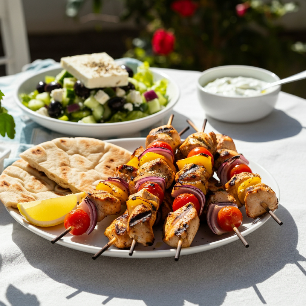 Griechische Souvlaki Spieße